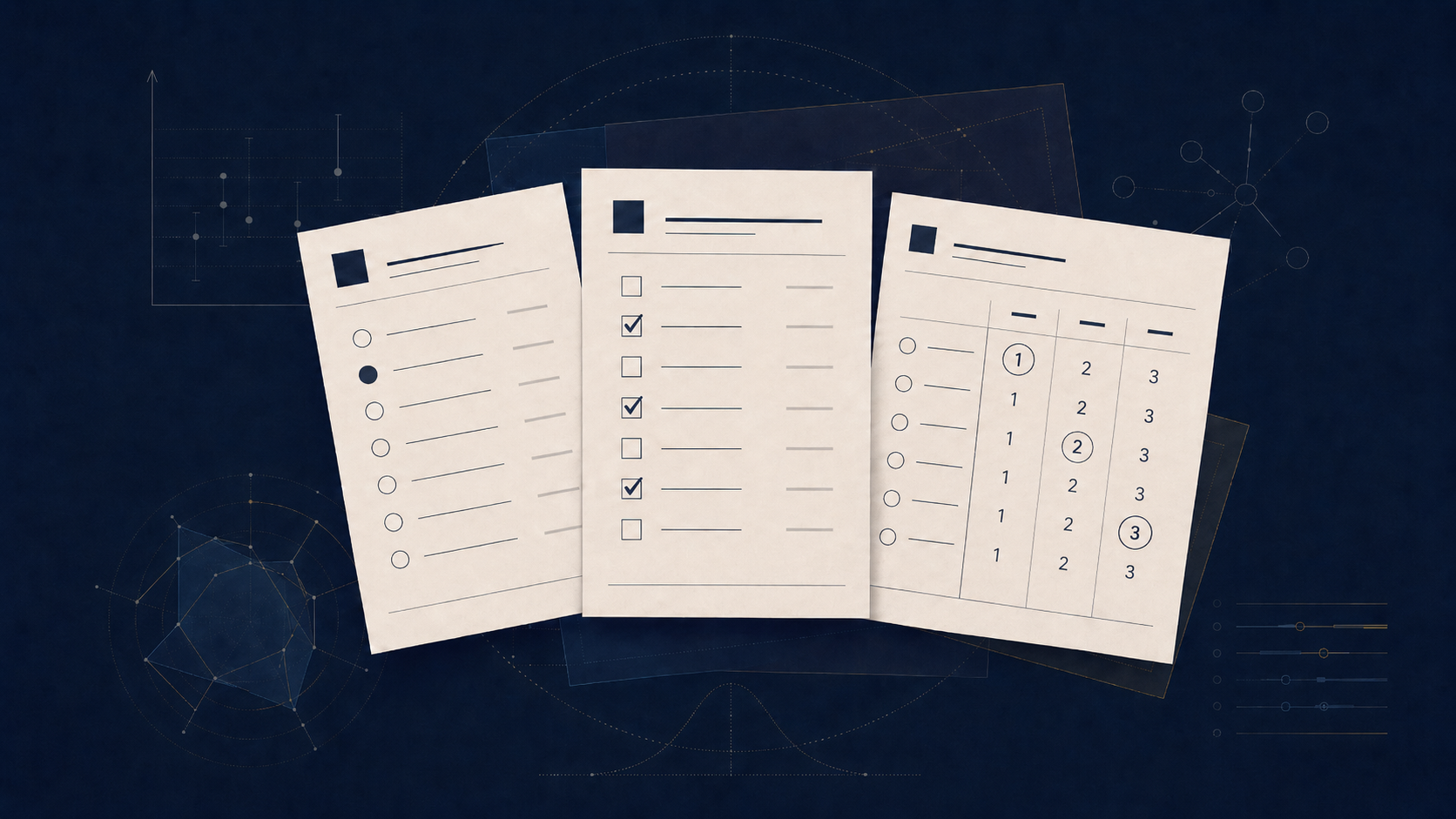 Three ballot cards showing different voting methods: choose-one, approval voting, and ranked-choice voting